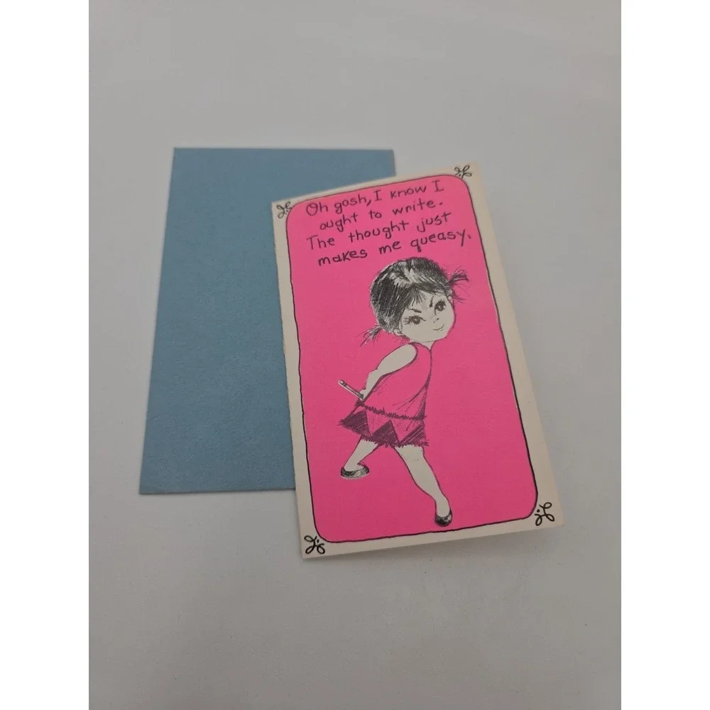 Fran Mar Moppets Shy Girl Queasy Vintage Valentines Day Thinking Of You Card